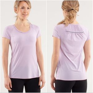 Lululemon lavender ruffle neck short sleeve shirt